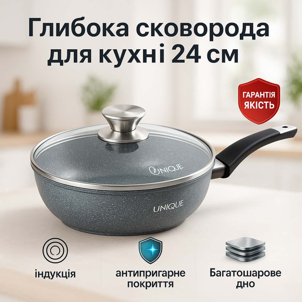 Классическая сковорода для домашней кухни Unique, Сковорода для приготовления блюд на плите PS-16 Львов - изображение 14