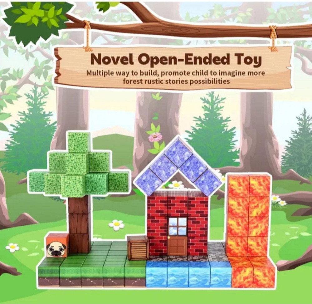 Магнітний конструктор 64 деталі у стилі Minecraft | Подарунковий набір "Створи Свій Світ" для дітей Київ - фото 3