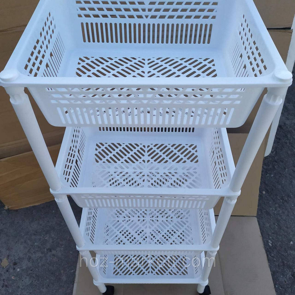 Пілочка на коліщатках пластикова для ванни та кухні 4 яруси. Полиця біла Харків - фото 9