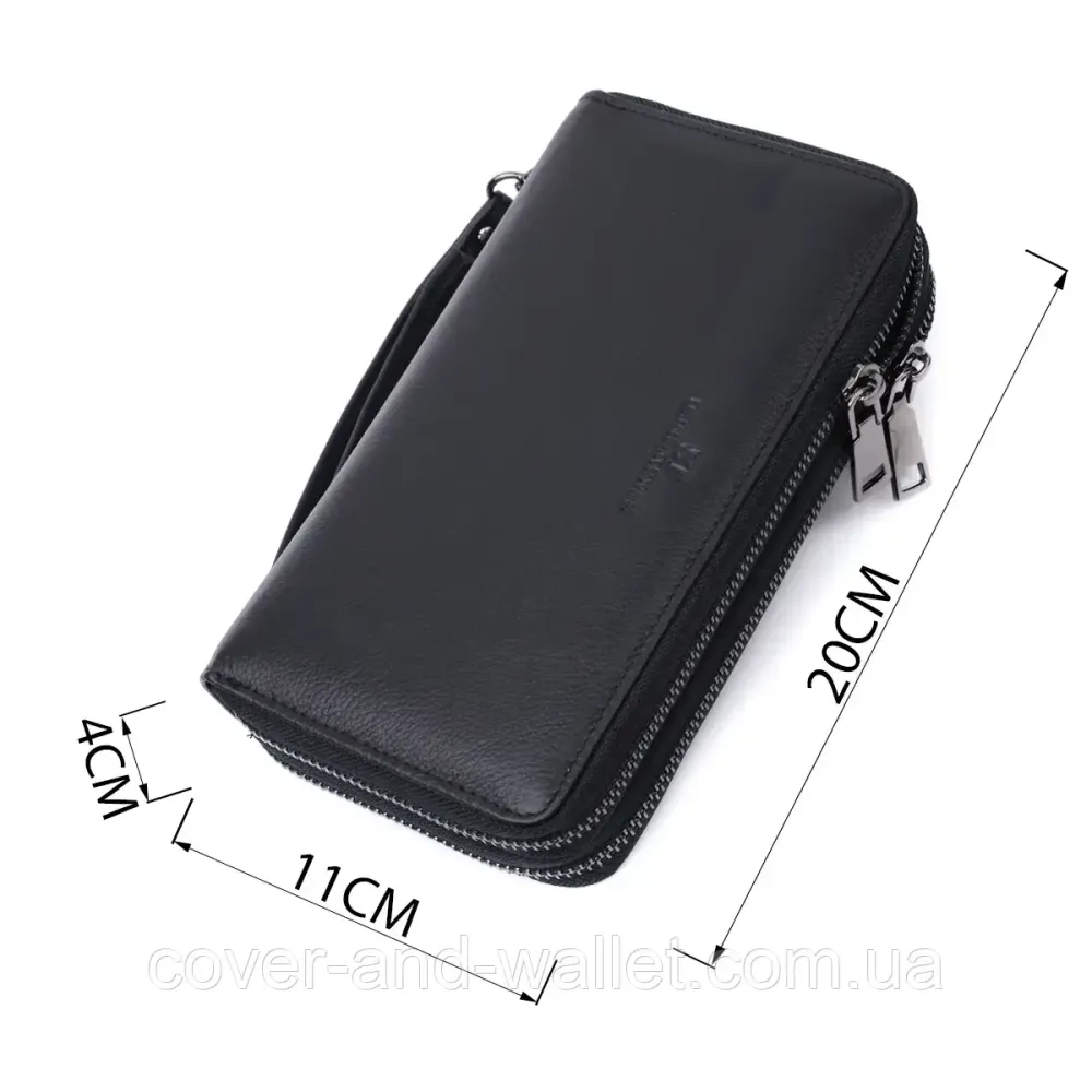 Фірмовий чоловічий гаманець клатч на дві блискавки із натуральної шкіри чорного кольору ST 276 Київ - фото 3
