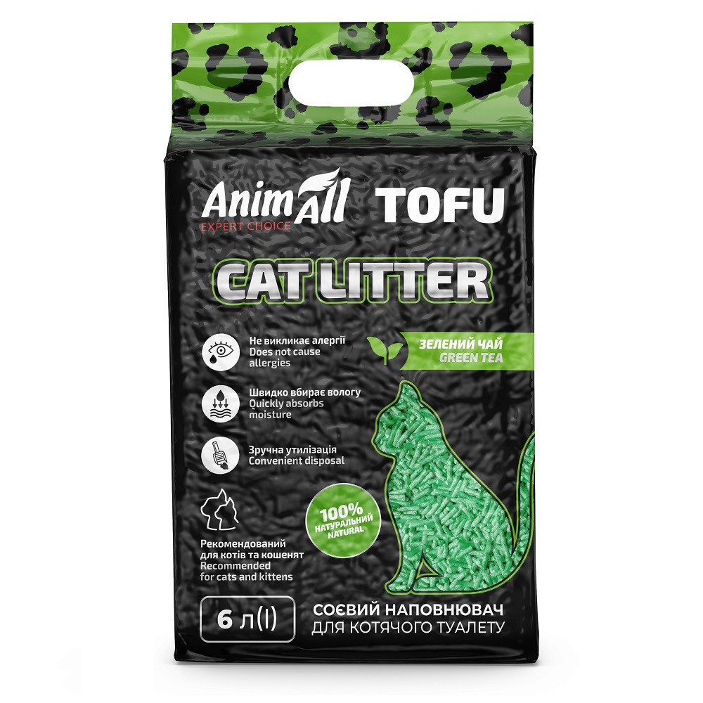 Соєвий наповнювач AnimAll Tofu Green Tea з ароматом зеленого чаю, для котів, 6 літрів (2,6 кг) Київ - фото 1