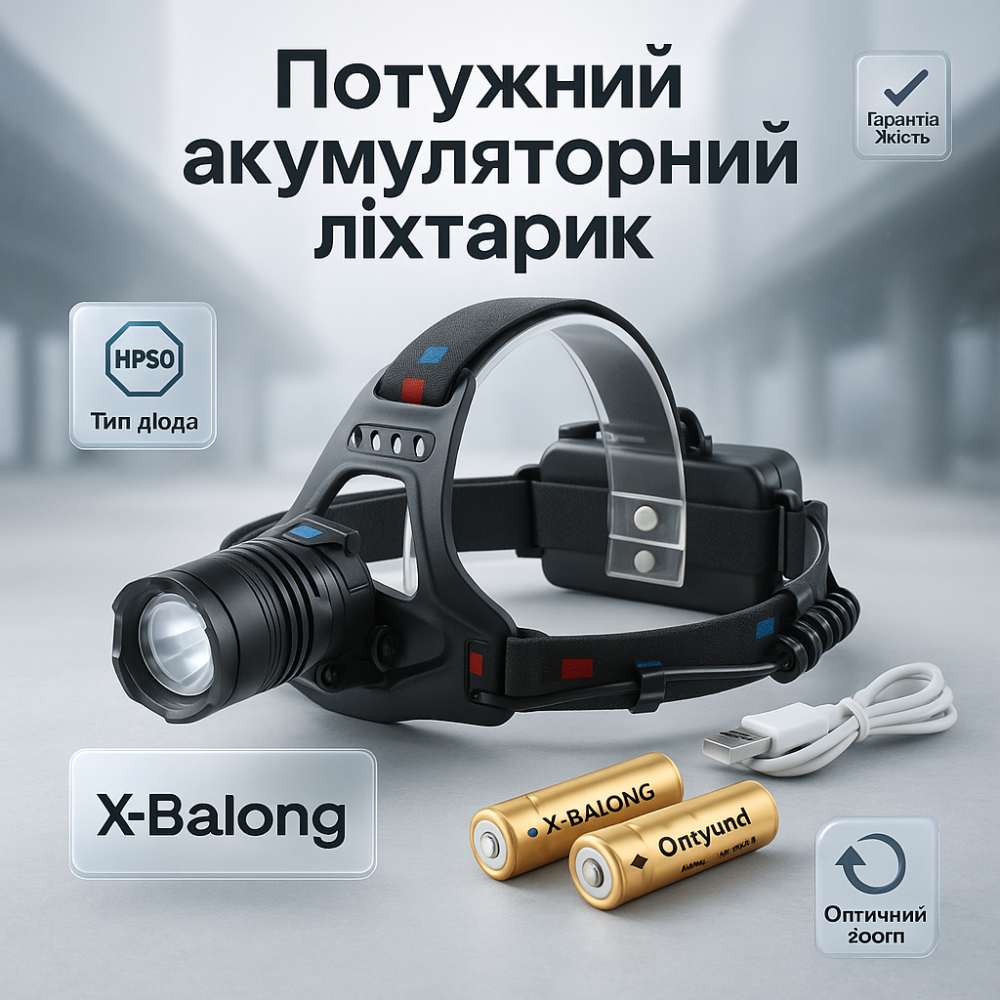 Фонарь для спасателей на голову X-Balong XQ-219-HP50, Налобный фанарь, Фонарь на голову для бега TO-62 Львов - изображение 13