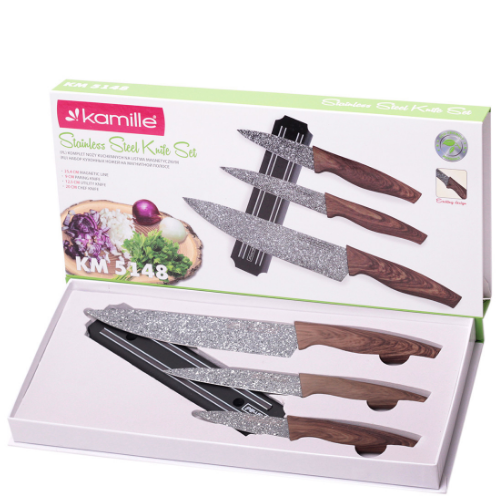 Набір ножів 4 предмети (3 ножа + магнітна смуга) нержавіюча сталь 5148 KAMILLE Житомир - фото 6