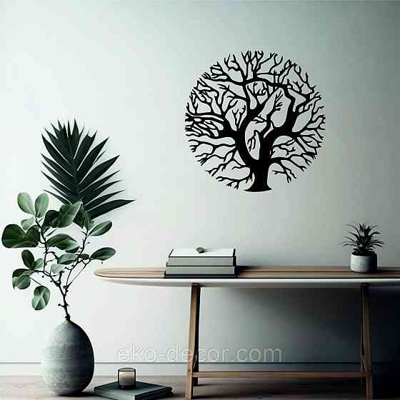 Декоративное настенное 3D Панно «Дерево в кругу» Декор на стену с объемом 70*70 см, Черный Киев