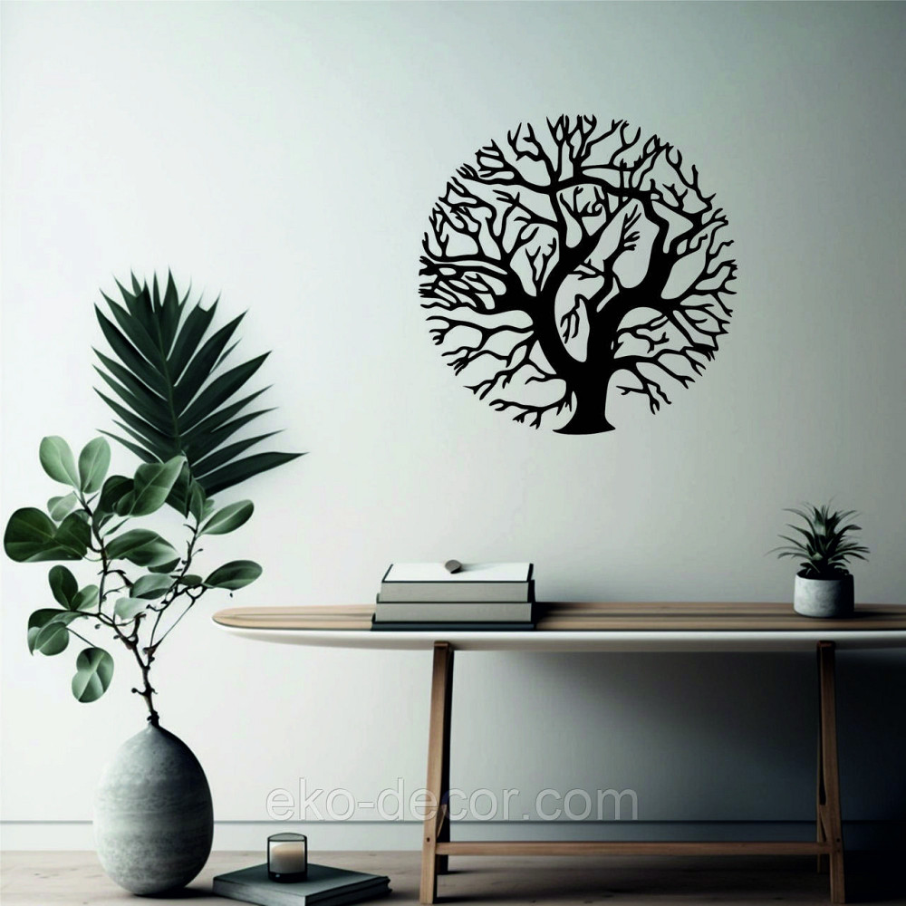 Декоративное настенное 3D Панно «Дерево в кругу» Декор на стену с объемом 70*70 см, Черный Киев - изображение 3