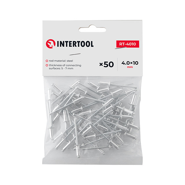 Заклепка алюминиевая, 4,0×10,0 мм, 50 шт INTERTOOL RT-4010 Киев - изображение 1