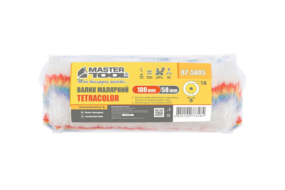 Валик малярський MASTERTOOL Tetracolor фасадний 58/180/18 мм Ø 8 мм 92-5805 Коломия - фото 3