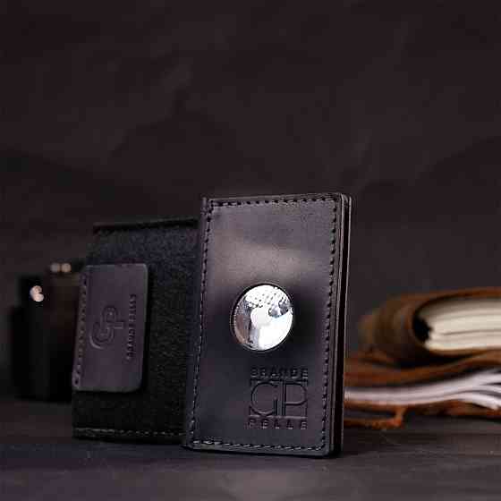 Надежный картхолдер с держателем для Apple AirTag из натуральной кожи GRANDE PELLE 11605 Черный Киев