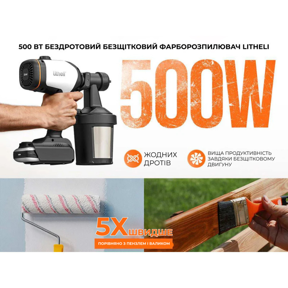 Аккумуляторный краскопитель бесщеточный Litheli, питание от павербанка (УМБ Litheli Power Bank 20000mAh, 45W, 4А в Киев - изображение 4