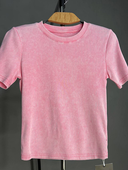 Футболка жіноча A-N 2747 варка тай-дай рубчик топ середня довжина базова one size, рожевий, one size Київ - фото 19