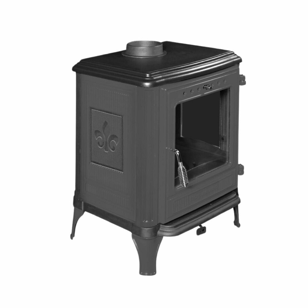 Піч-камін чавунна Hosseven 8005E 7 кВт сіра емальована буржуйка на дровах зі склом верхній або задній димохід Тернопіль - фото 1