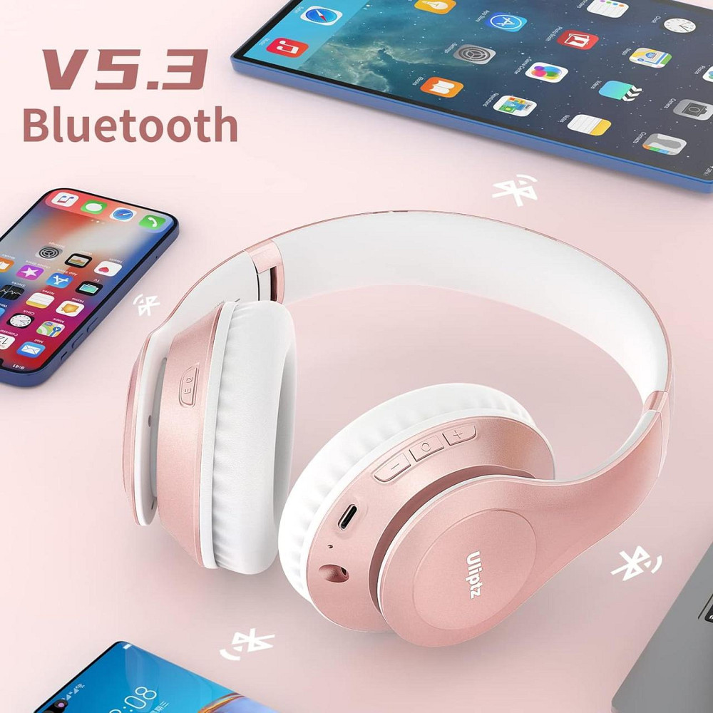 Бездротові Bluetooth-навушники Uliptz WH203A, HiFi стерео, 65 годин роботи, 6 режимів еквалайзера, складні, Рожеве золото Київ - фото 11