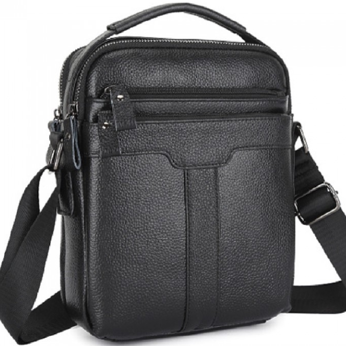Кожаная мужская сумка-барсетка 21х25х6, мессенджер с ручкой Tiding Bag 73957 черная Каменское - изображение 13