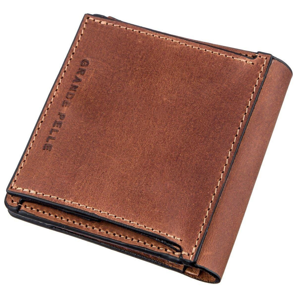 Компактное портмоне унисекс с накладной монетницей Коричневое (GRANDE PELLE) Киев - изображение 6