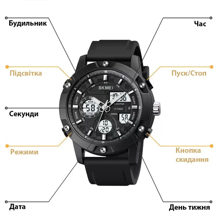 Мужские наручные классические часы Skmei 1757 Черный с белым Винница - изображение 7