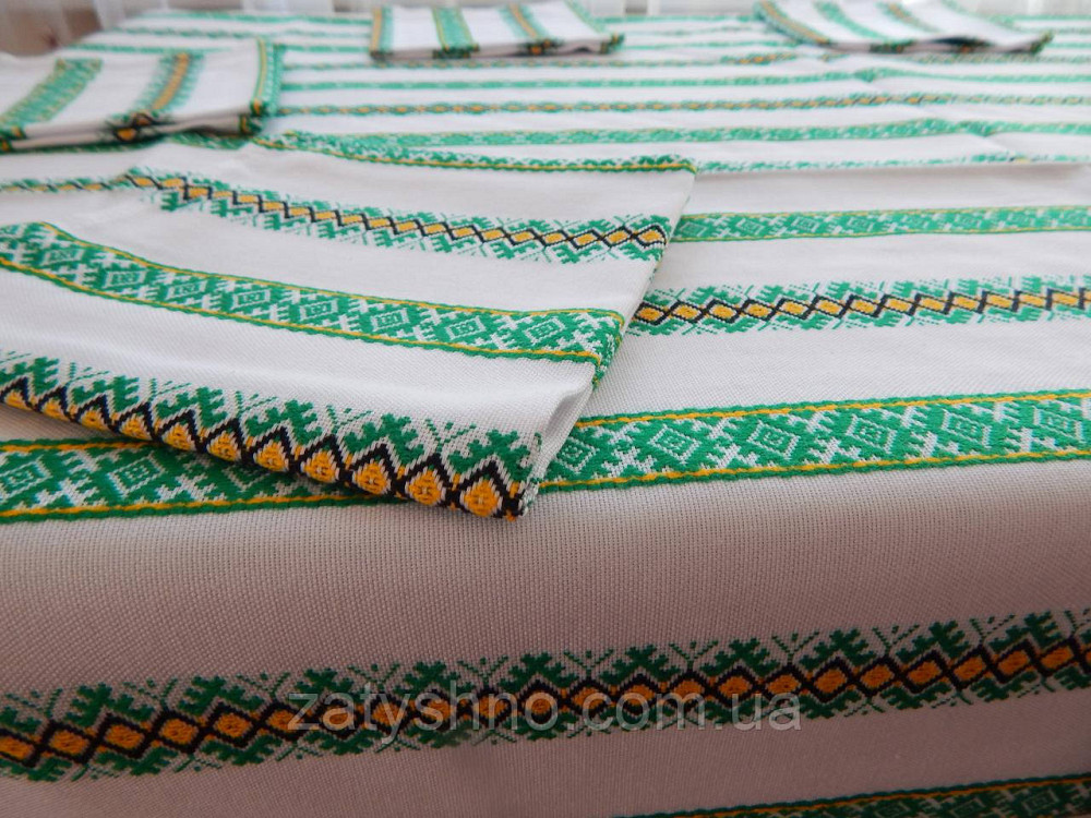 Скатертина зелена вишита на бавовні Київ - фото 7