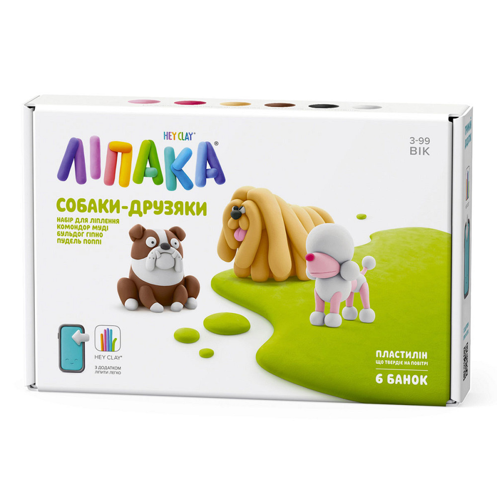 Набір пластиліну Ліпака – Собаки-друзяки: Комондор Муді, Бульдог Гіпно, Пудель Поппі Дніпро - фото 1