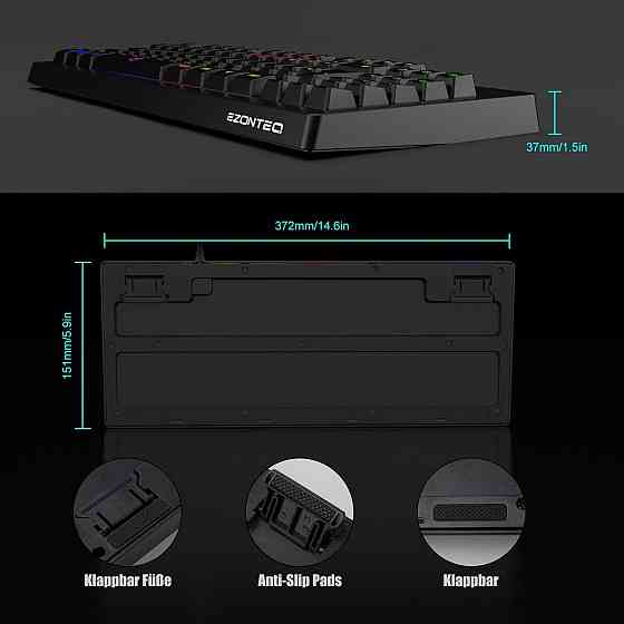 Игровая клавиатура KLAS REMO G076, 90 клавиш, RGB-подсветка, Anti-Ghosting 25 клавиш, QWERTZ, USB, черная Киев