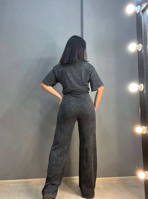 Костюм жіночий Coast Moda 4232 варений тай-дай брюки палаццо з футболкою оверсайз серце графіт, графіт, M Київ - фото 14
