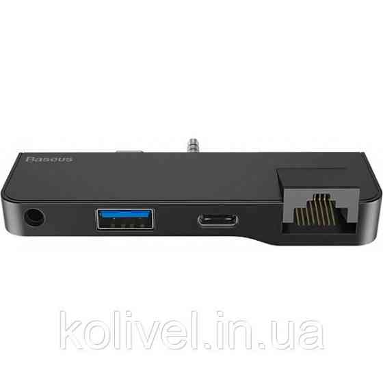 Док-станція USB3.1 Type-C+3.5mm --> USB 3.0/RJ45/Type-C/3.5mm Чорна Baseus for Surface Go (CAHUB-FG01) Київ