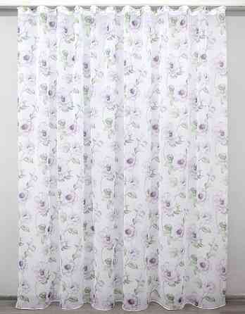 Тюль батист, колекція "Flora" колір білий з бузковим та салатовим 1367т Київ