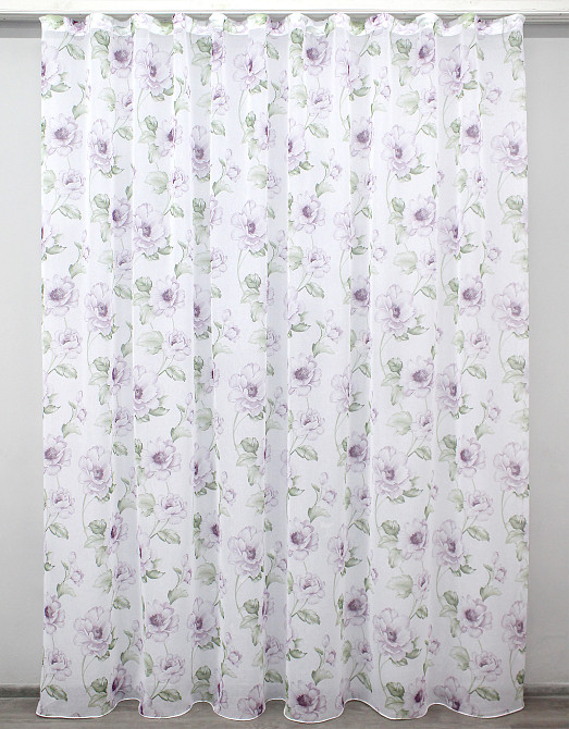 Тюль батист, колекція "Flora" колір білий з бузковим та салатовим 1367т Київ - фото 3