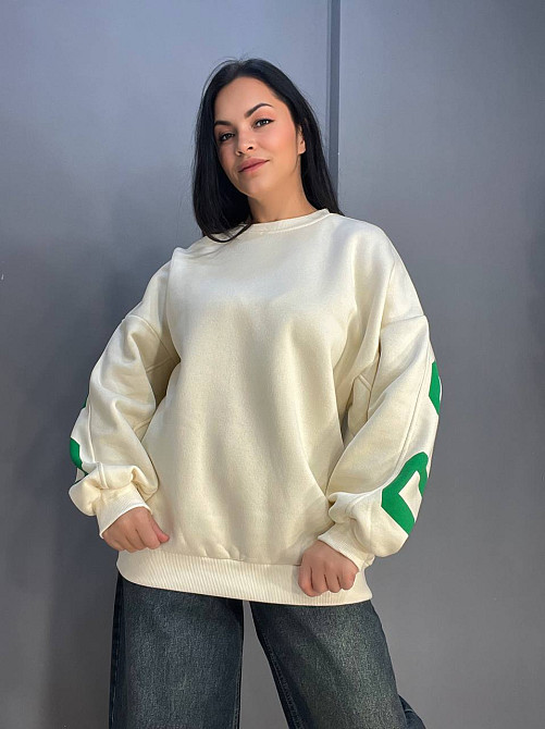 Свитшот женский DAVRAS 8174 оверсайз удлиненная надпись на спине CHICAGO утепленный на флисе one size молочный, молочний, one size Киев - изображение 4