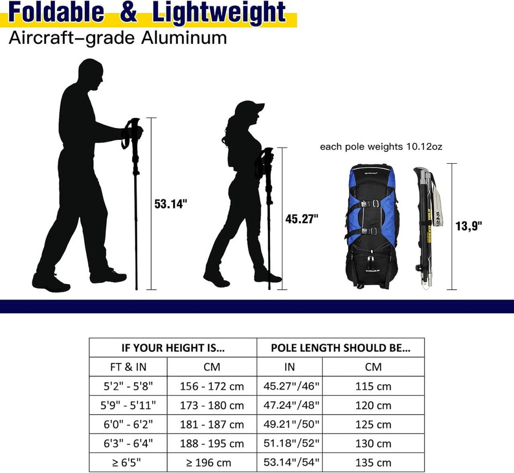 Легка складана трекінгова палка HUGSEE з алюмінію для жінок і чоловіків, EVA ручка, чохол та аксесуари Київ - фото 2