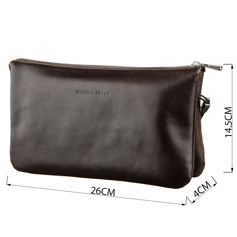 Барсетка чоловіча в гладку шкіру Коричнева (GRANDE PELLE) Київ - фото 1