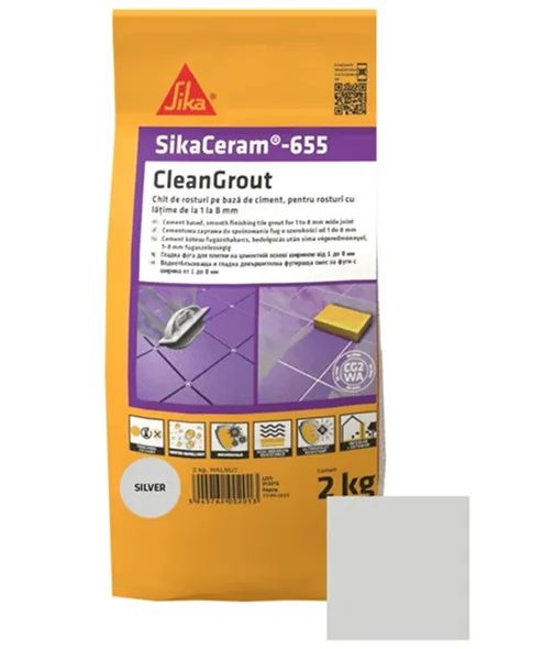 Затирка цементна для швів Sika Sikaceram-655 silver сріблясто-сірий 2 кг Киев - изображение 1