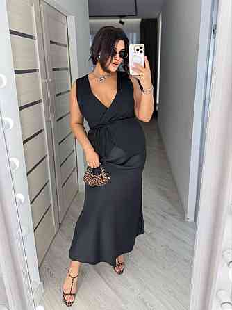 Женская базовая жилетка на запах с поясом костюмка Черный, 48/52 Одесса