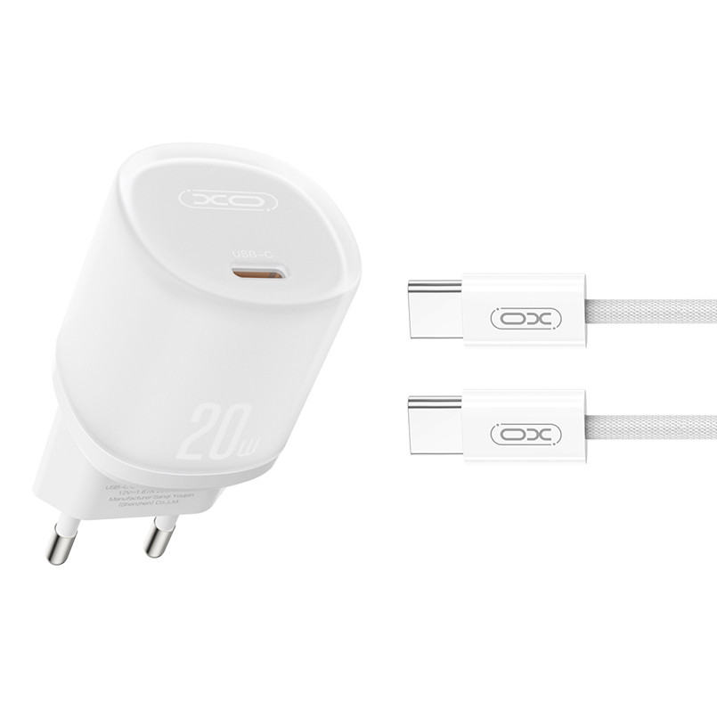 Мережевий зарядний пристрій XO L143 PD20W Single USB-C + Type-C кабель білий Львів - фото 1