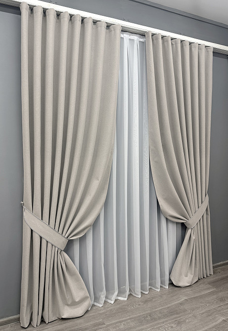 Комплект готових штор VR-Textil Блекаут двосторонній ASHEN NIGHT № 1842ш Попелястий 200х270 см 2 шт (32-205) Київ - фото 3