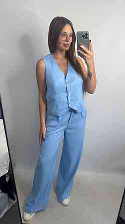 Лляний костюм-трійка в класичному стилі Блакитний XS-S Харків