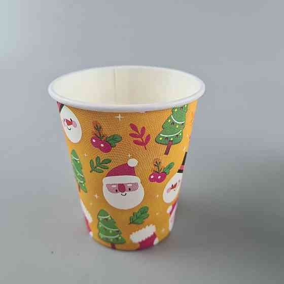 Бумажные стаканы цветные 175мл НГ "СНЕГОВИК НА ЖЕЛТОМ"  Маэстро (50 шт) Харьков