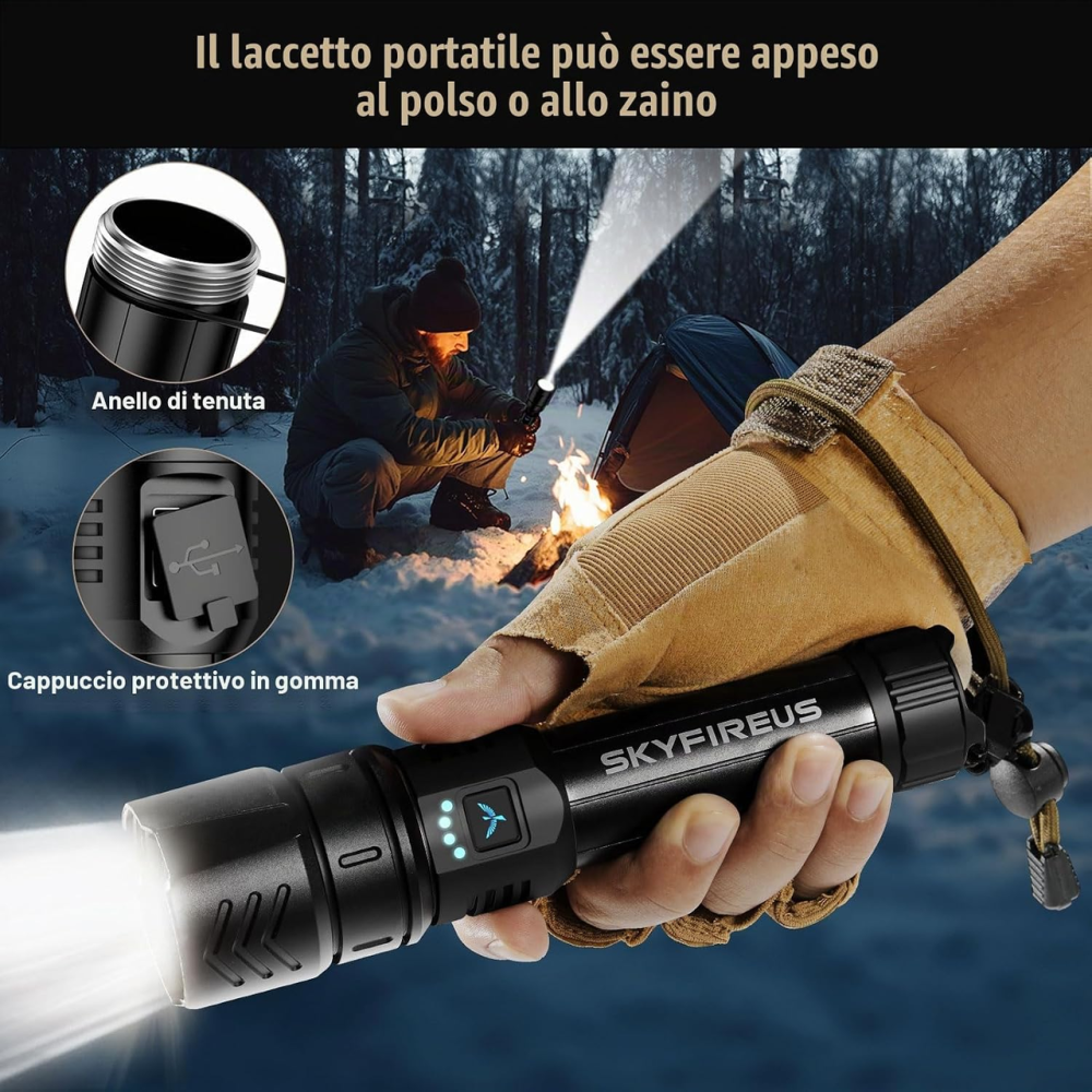 Ліхтар акумуляторний SKYFIRE LED, 900000 лм, до 1000 м, 4 режими, Zoom, USB-C, IP67, чорний Київ - фото 9