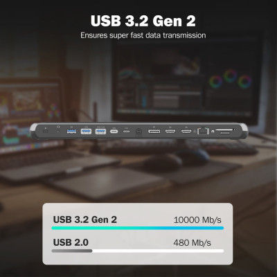 Порт-реплікатор Digitus USB-C > 2xHDMI/1xDP/3xUSB-A/USB-C/RJ54/PD/Audio (DA-70919) Вінниця - фото 2