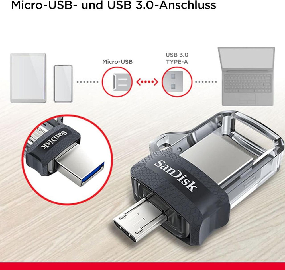SanDisk Ultra 128GB Dual USB 3.0 висувна флешка OTG для смартфона швидкість до 150 МБ/с чорна Київ - фото 2