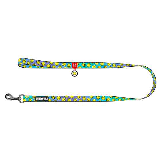 Повідець для собак нейлоновий WAUDOG Nylon, малюнок "Смайли на блакитному", S, Ш 15 мм, Дов 122 Коломыя
