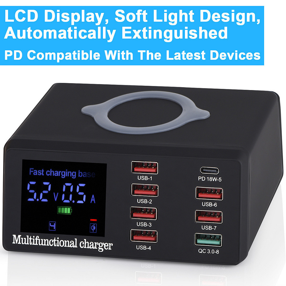 Зарядная станция сетевая 8x USB + беспроводная зарядка PD QC3.0 LED WLX-X9 Киев - изображение 9
