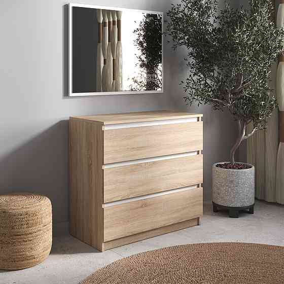 Комод VAYS R-3 Дуб Сонома-Белые планки, на 3 ящика без ручек, ЛДСП 80×40×75 см – для дома, офиса, гостиной, спальни Львов