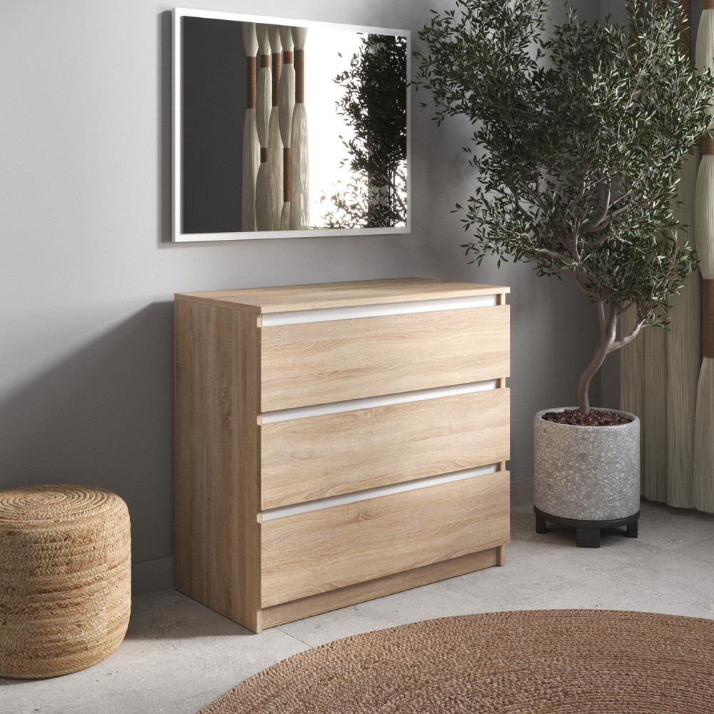 Комод VAYS R-3 Дуб Сонома-Белые планки, на 3 ящика без ручек, ЛДСП 80×40×75 см – для дома, офиса, гостиной, спальни Львов - изображение 1