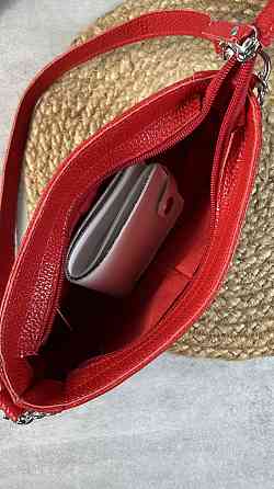 Женская кожаная сумочка, Стильная сумка из натуральной кожи, Маленькая красная сумка на плечеMasterSem Киев