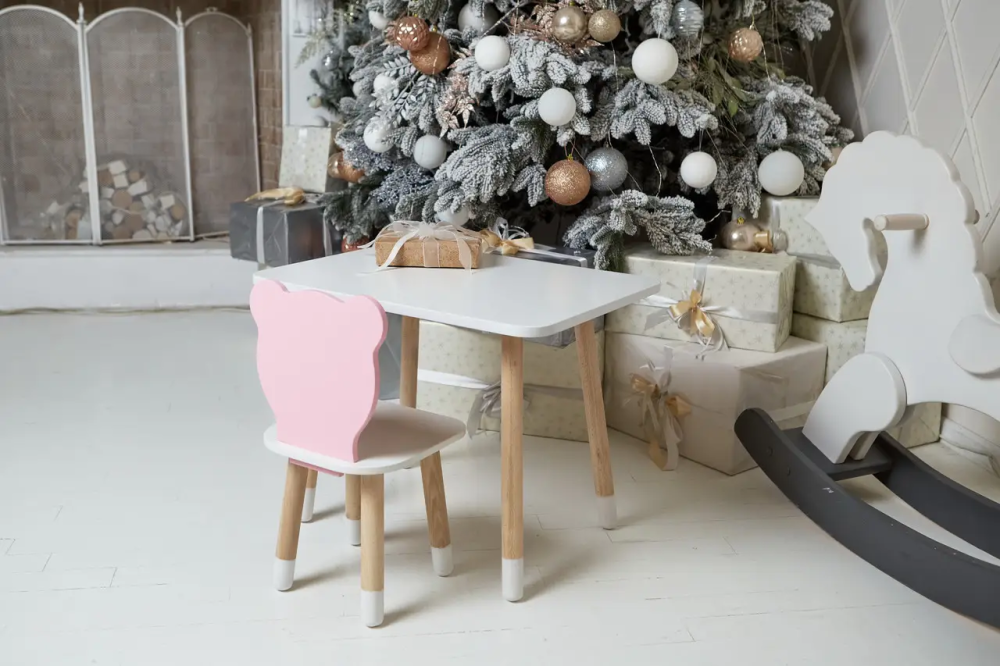 Дитячий прямокутний столик (Білий) та стільчик Ведмедик (Рожевий) Вінниця - фото 8