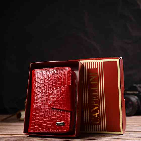 Фактурное женское вертикальное портмоне с монетницей на молнии из натуральной кожи с тиснением CANPELLINI 21731 Красное Киев