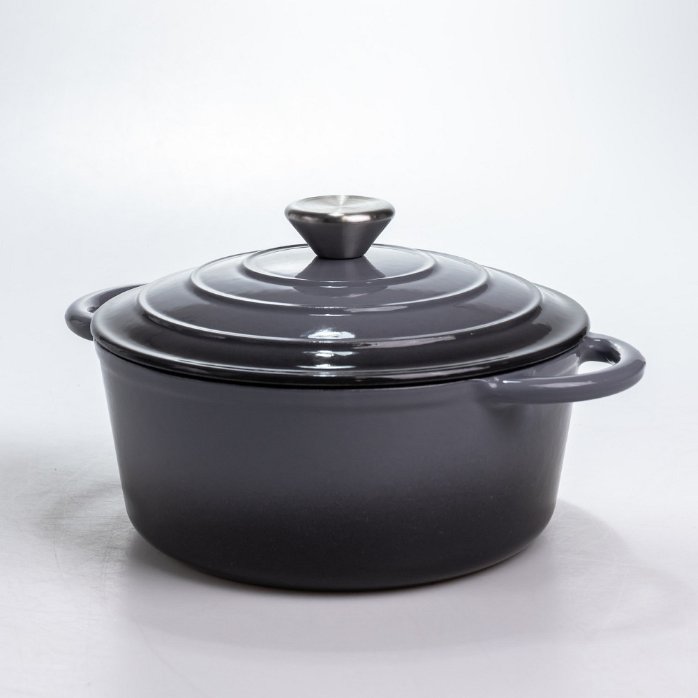 Каструля чавунна 2.5 л емальована з кришкою посуд для тушкування запікання томління кухонна Сіра HP-1-14-GREY Коломия - фото 5