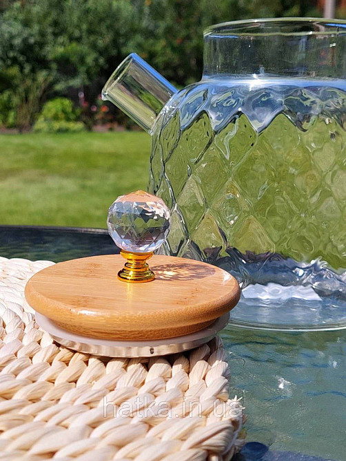 Чайник заварювальний Olens "Ромбус" 1500 мл скляний із бамбуковою кришкою для дому та ресторану Київ - фото 4