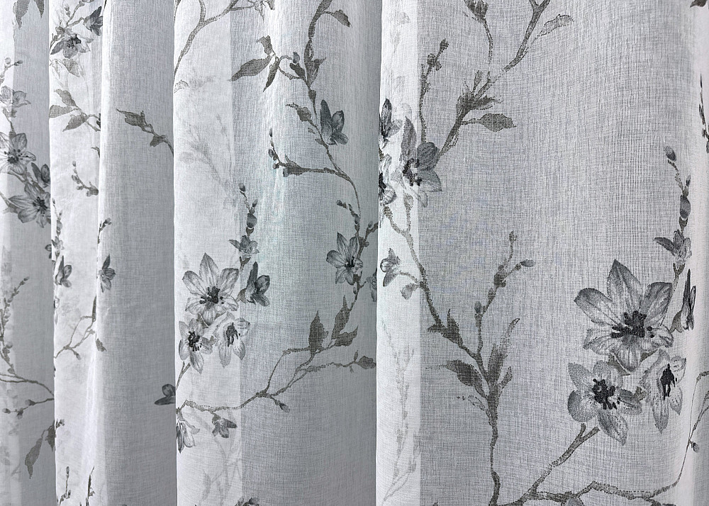 Тюль батист, колекція «Flora» колір білий з сірим принтом 1541т Київ - фото 2