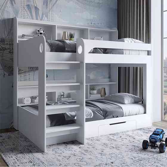 Дитяче двоярусне ліжко LION Майнкрафт 90х190 см з шухлядою Німфея Альба (білий) (LION-041541) ТОП Львів