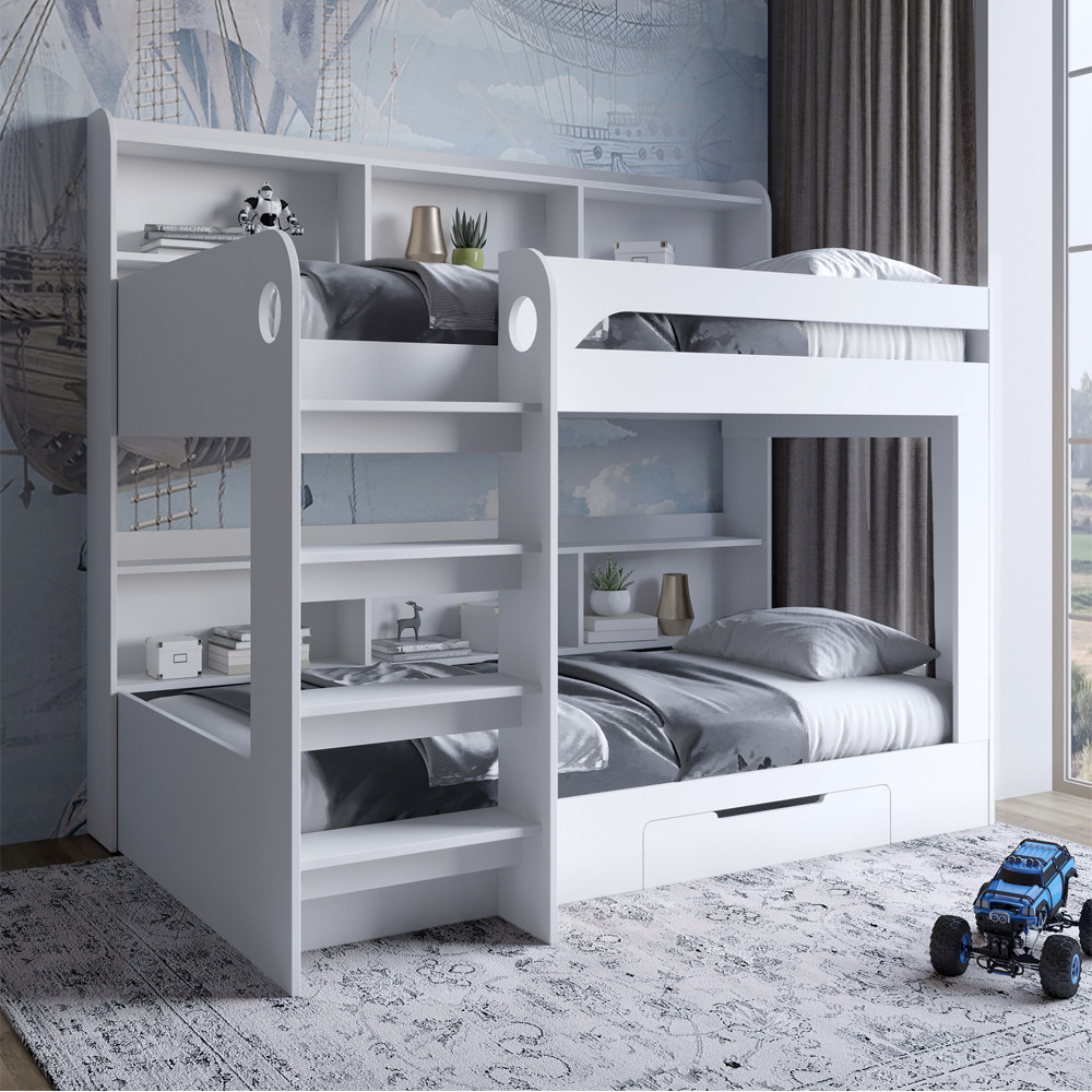 Дитяче двоярусне ліжко LION Майнкрафт 90х190 см з шухлядою Німфея Альба (білий) (LION-041541) ТОП Львів - фото 1